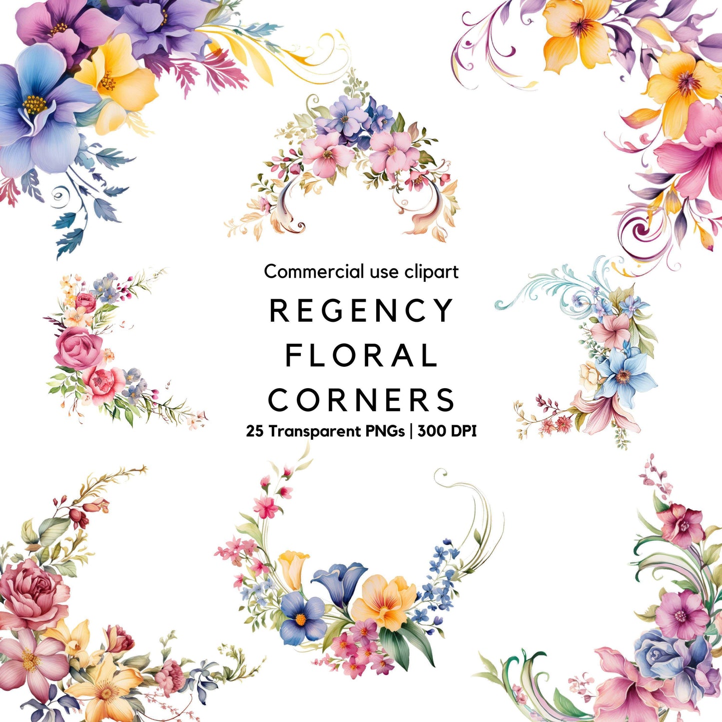 Regency Floral Corner Arrangements Clipart