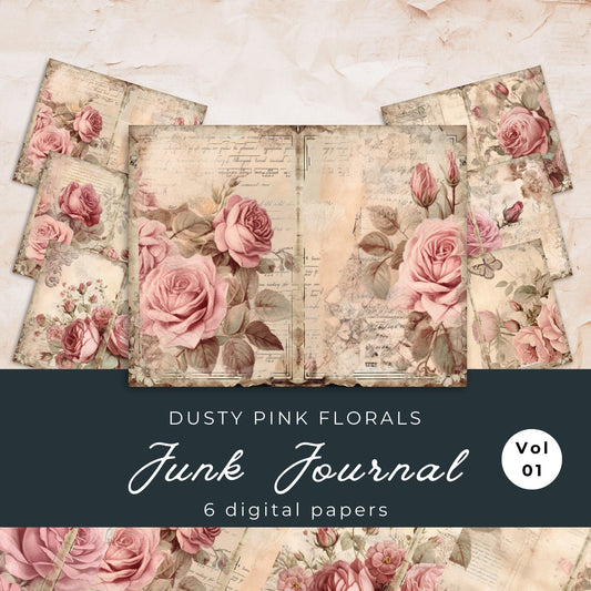 Dusty Pink Floral Junk Journal Pages
