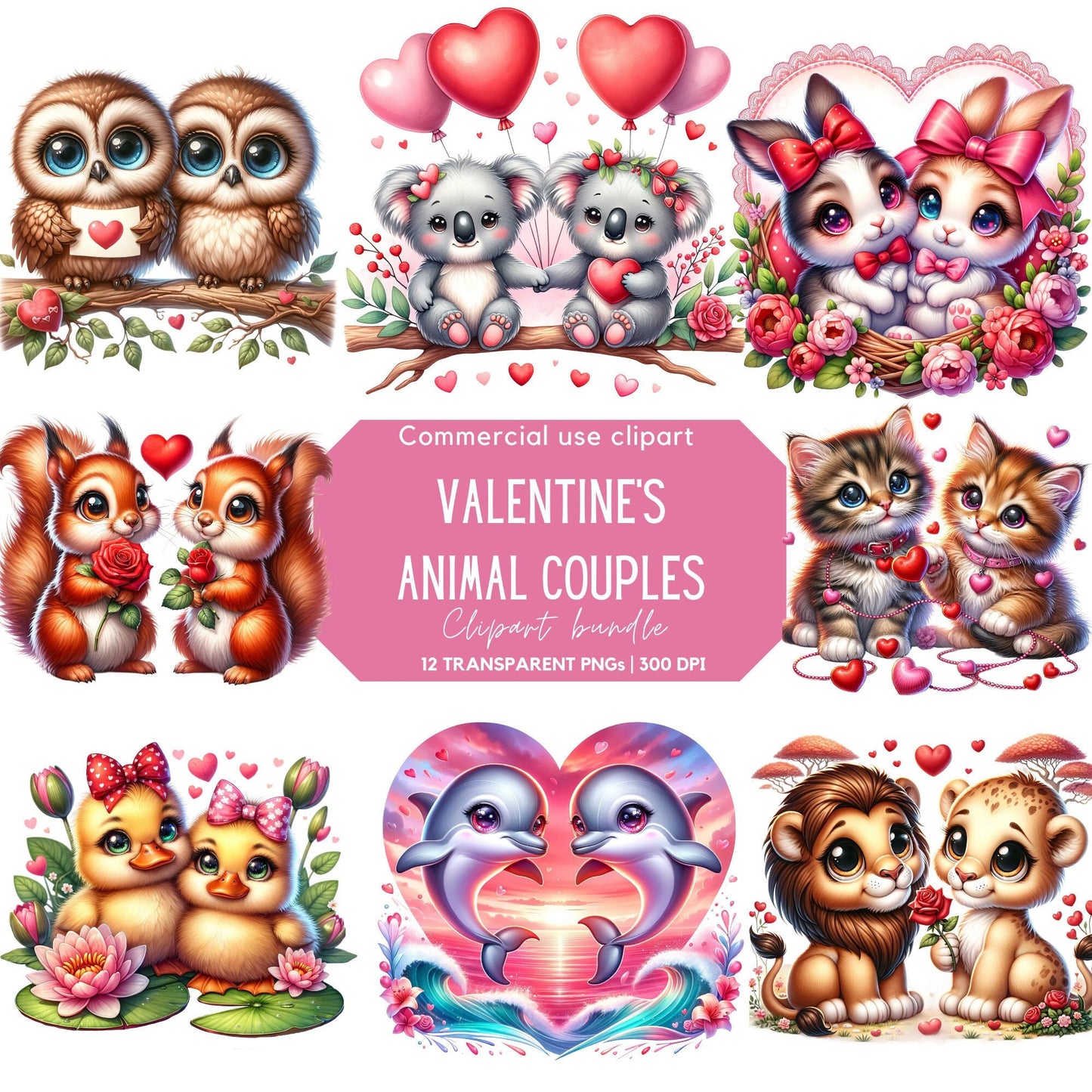 Clipart de parejas de animales de San Valentín
