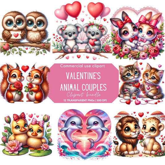 Valentines Animal Couples Clipart