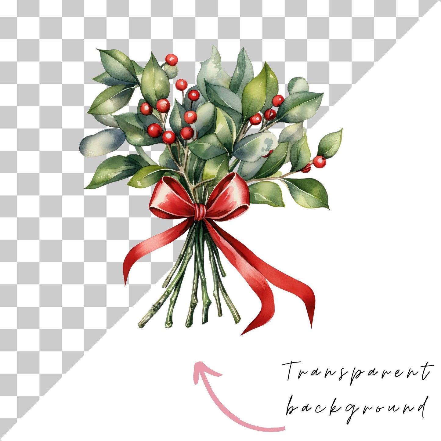 Watercolor Christmas Mistletoe Clipart Single