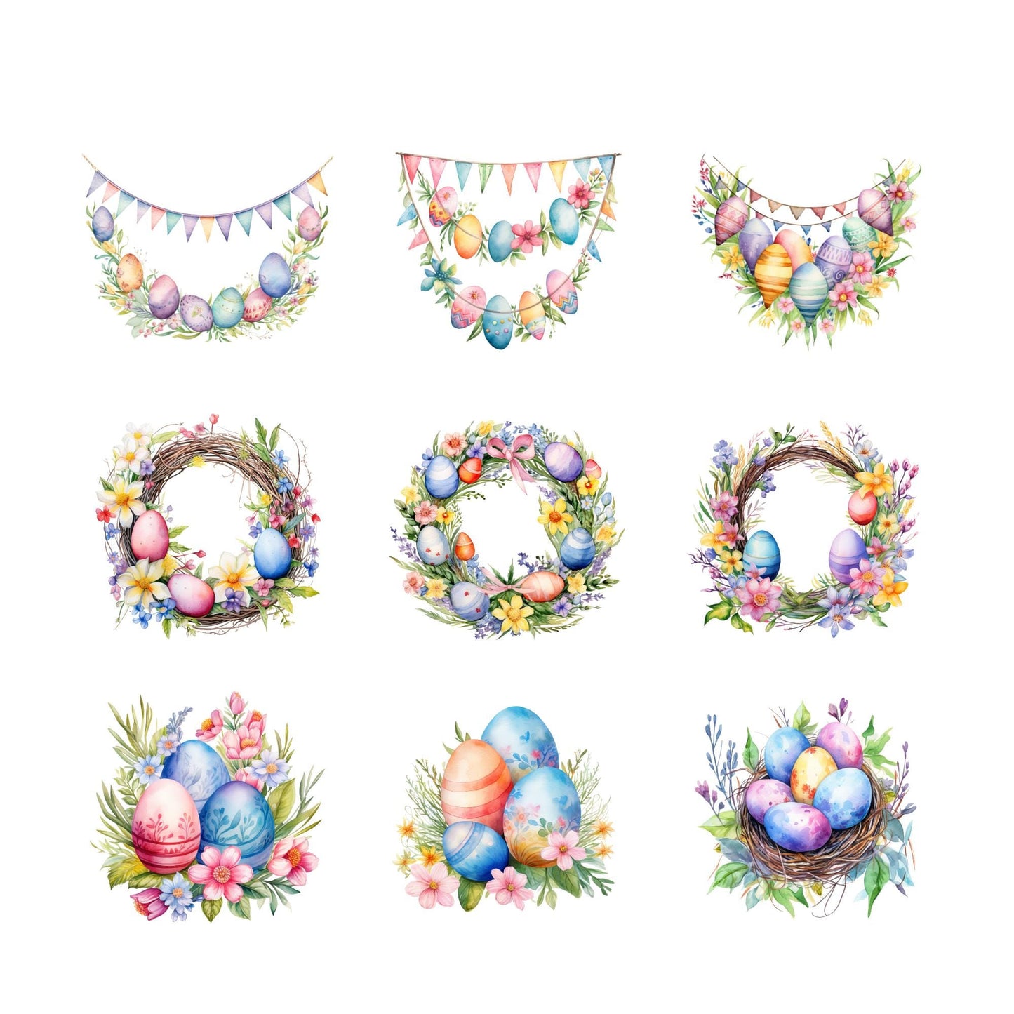 Clipart de Feliz Pascua en acuarela pastel