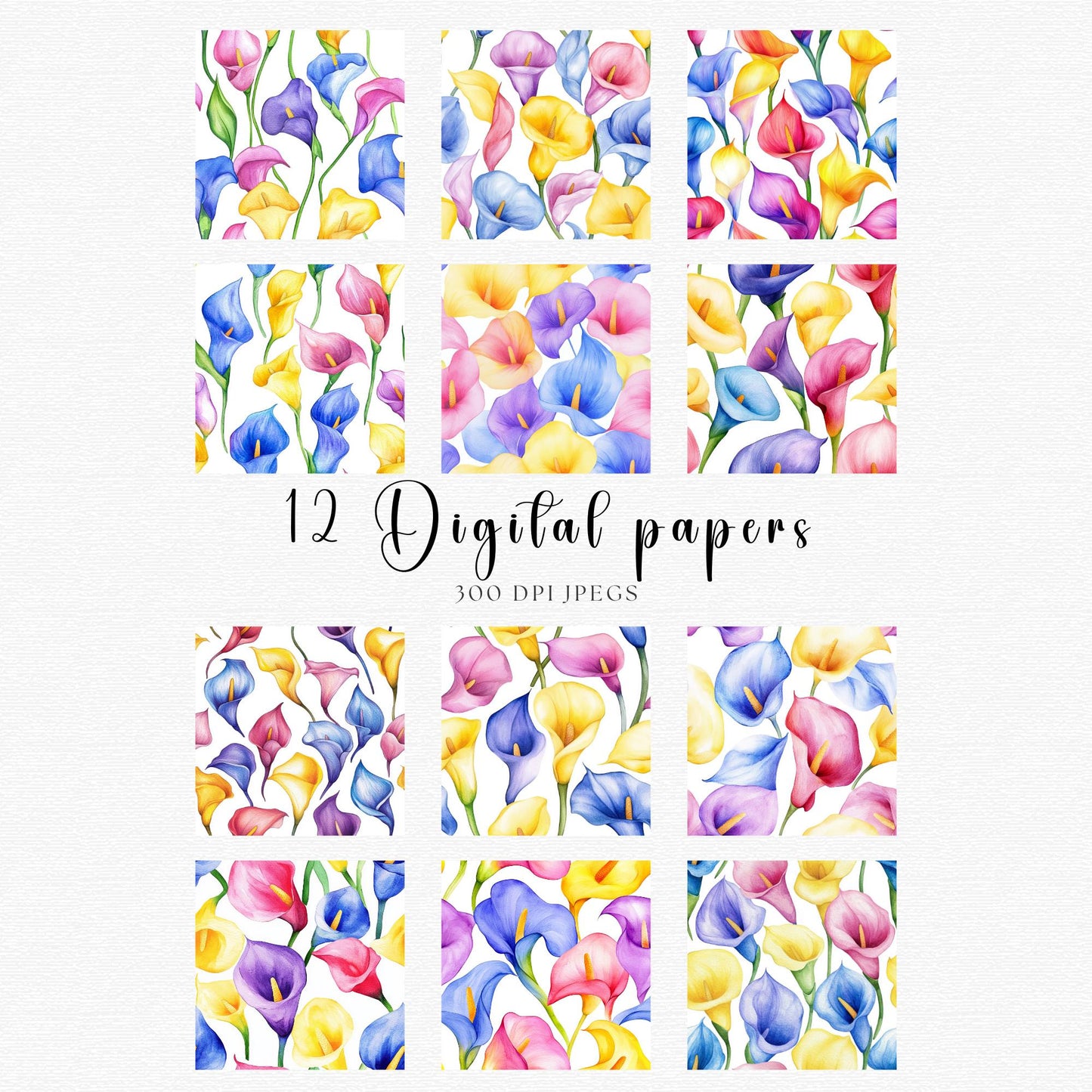 Watercolor Colorful Calla Lily Digital Papers