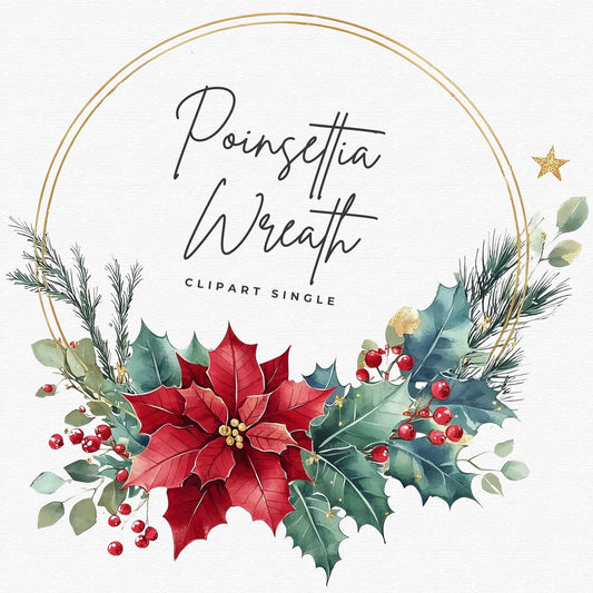 Christmas Poinsettia Wreath Clipart Single