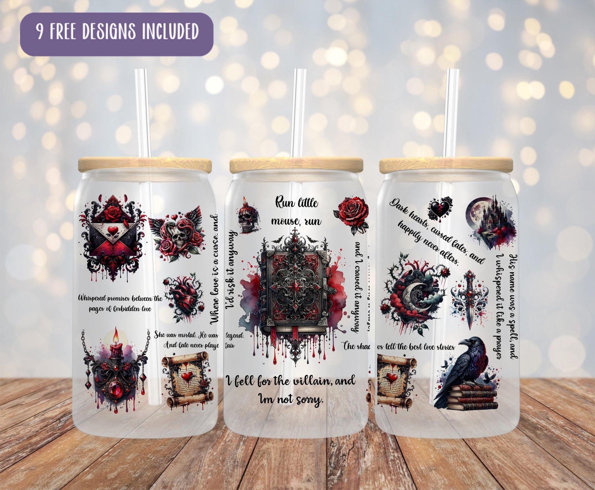 a couple of cups sitting on top of a wooden table