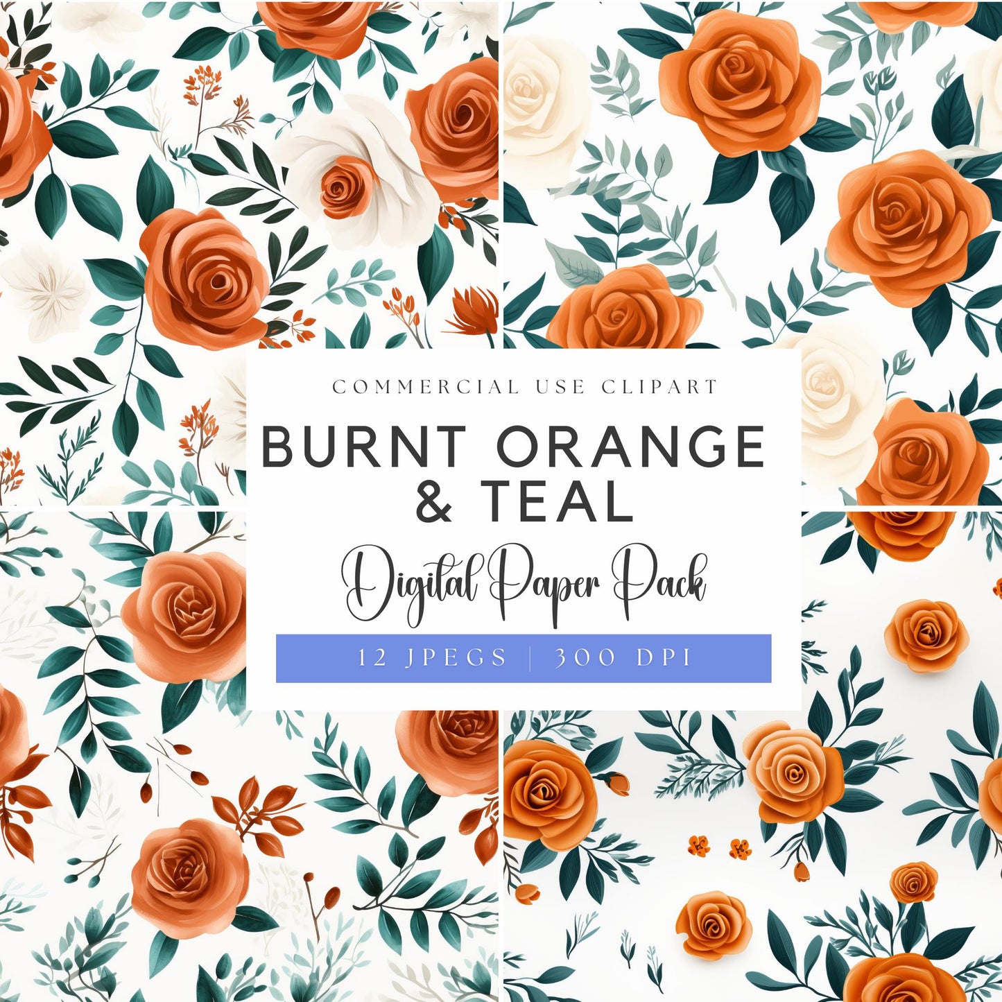 Papeles digitales naranja quemado y verde azulado oscuro