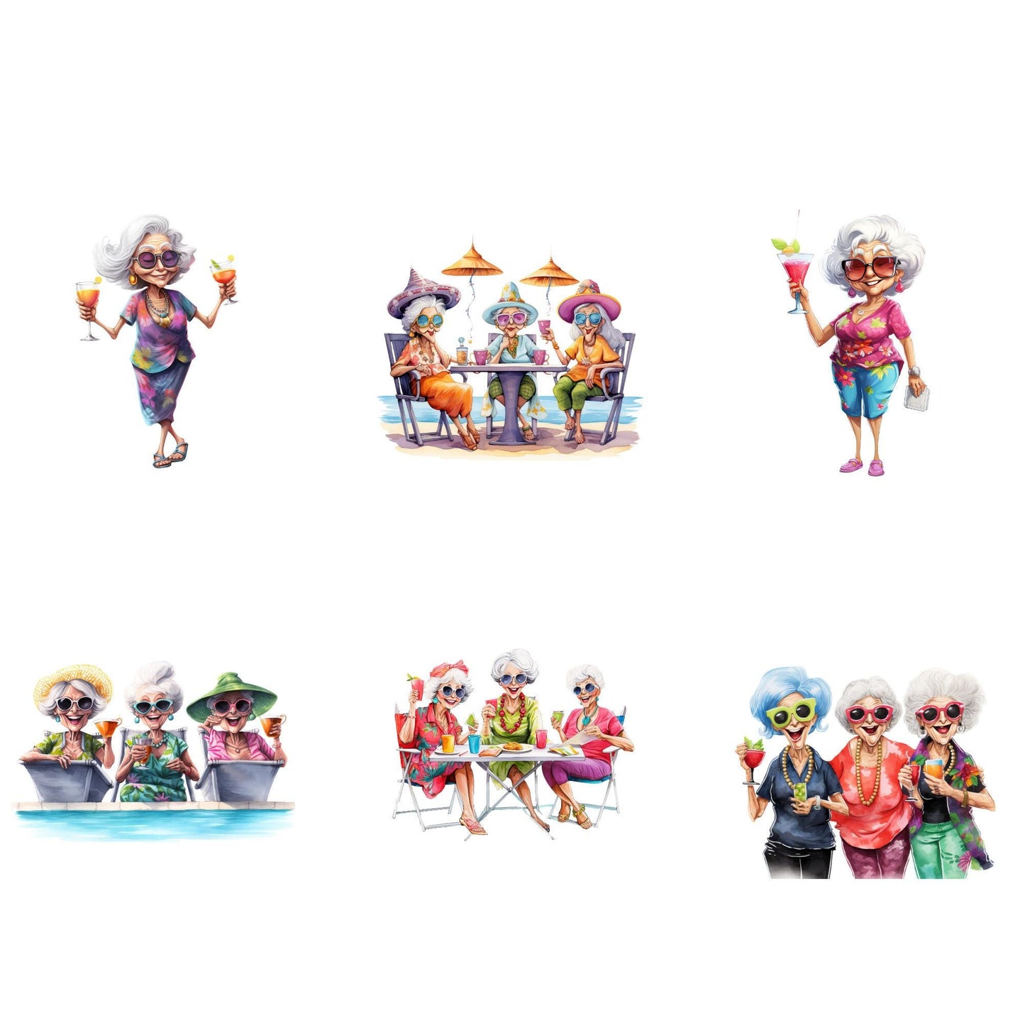 Quirky Old Ladies Clipart - Vacay edition