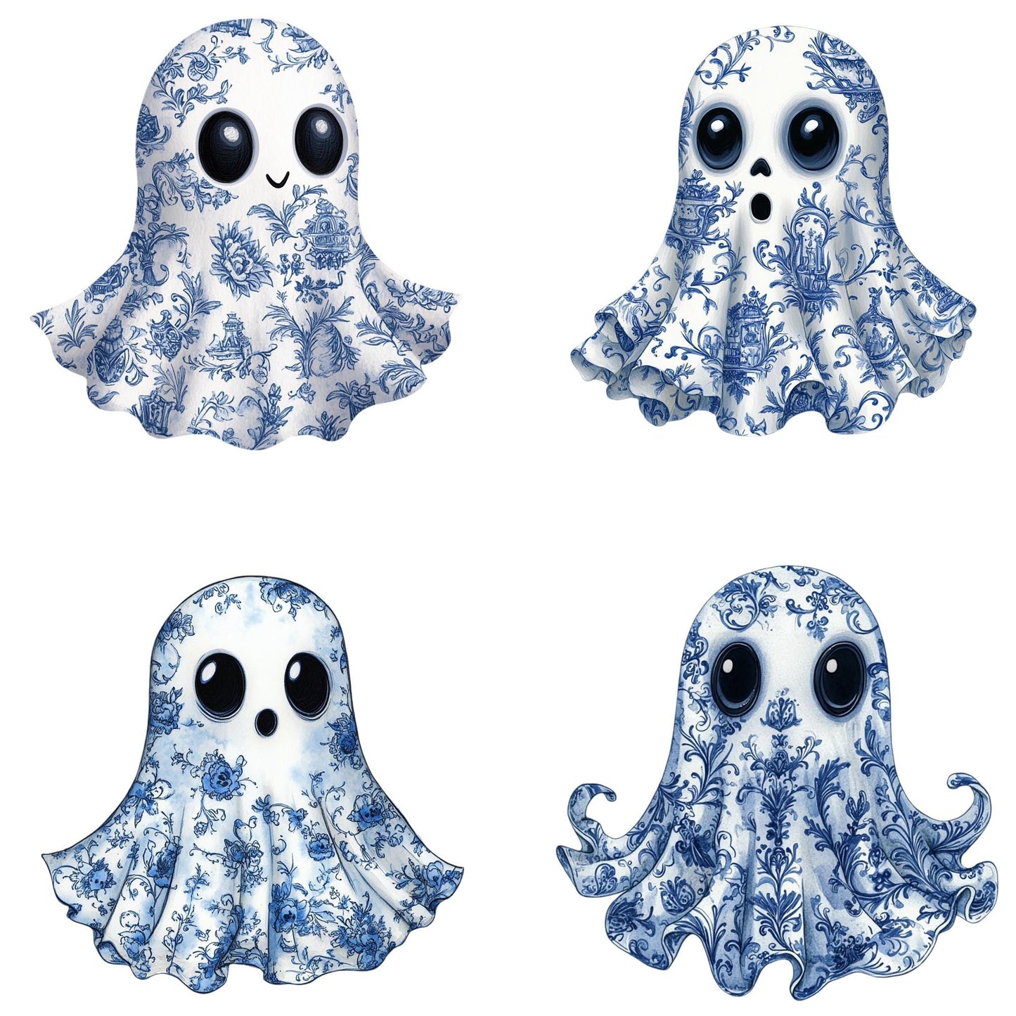Blue Toile Ghost Clipart