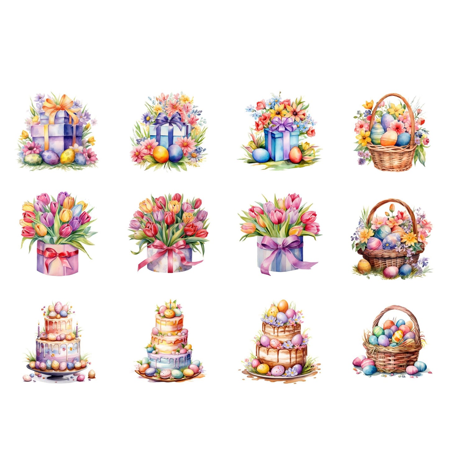 Clipart de Feliz Pascua en acuarela pastel