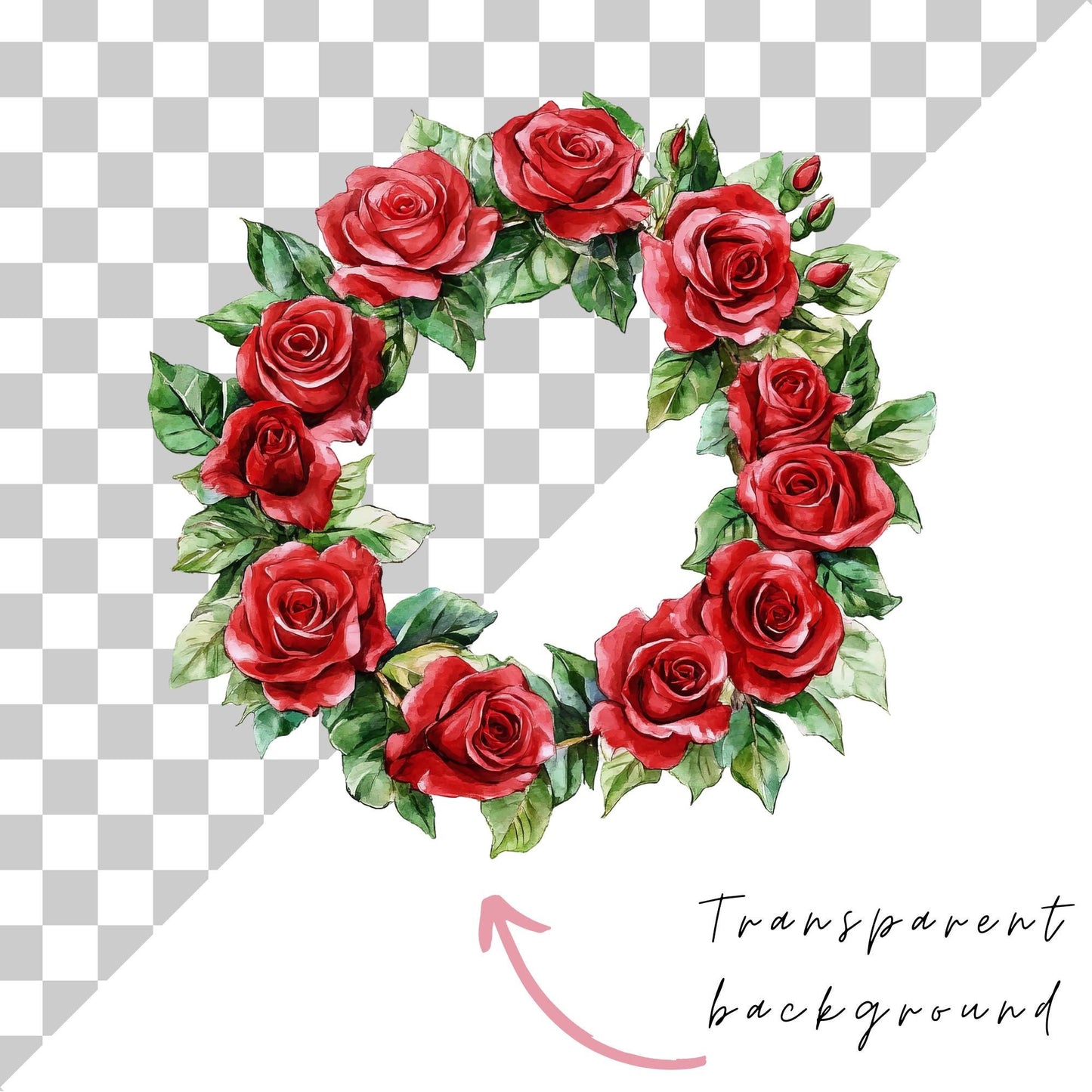 Clipart de marco floral de rosa roja en acuarela
