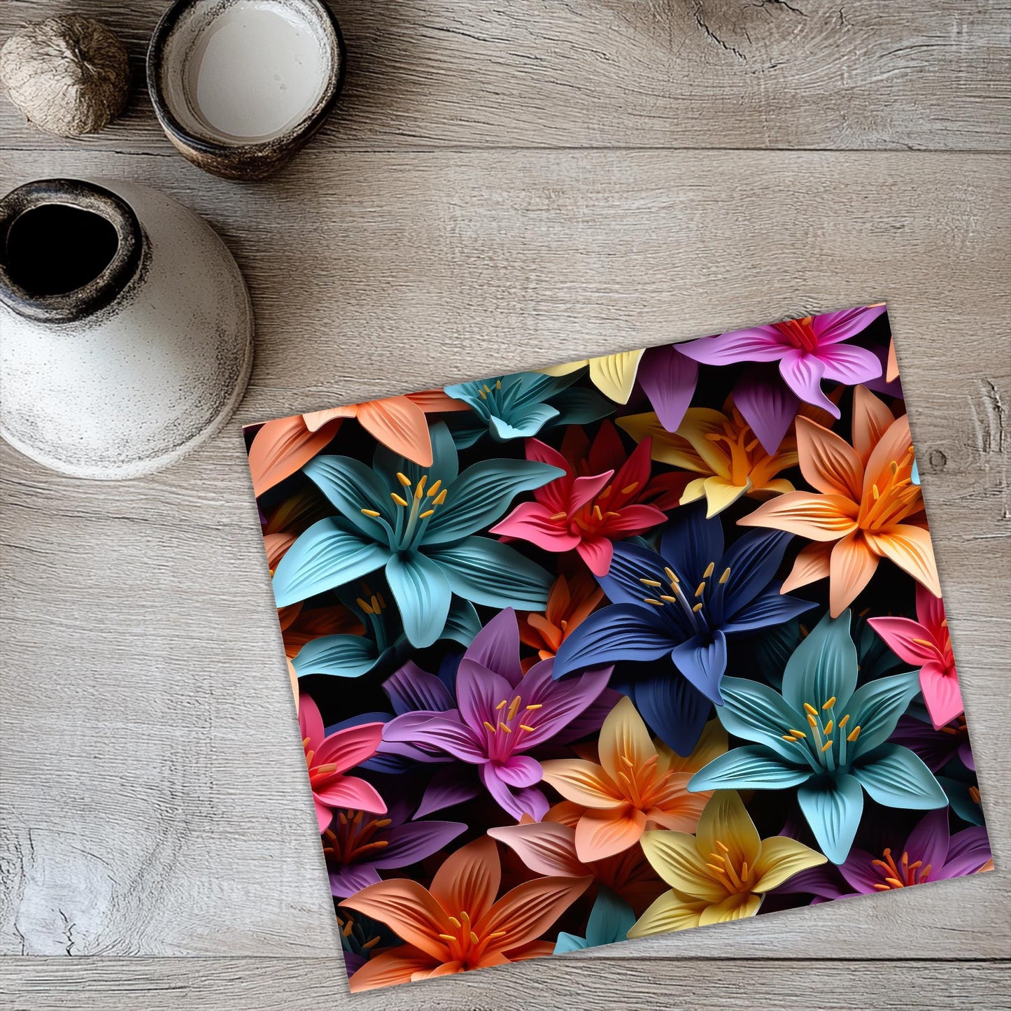 a picture of colorful flowers on a table