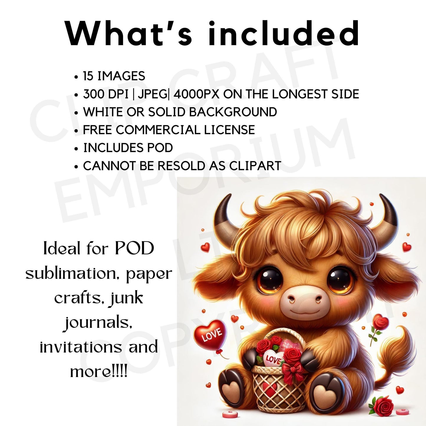 15 Valentine's Highland Cow Clipart