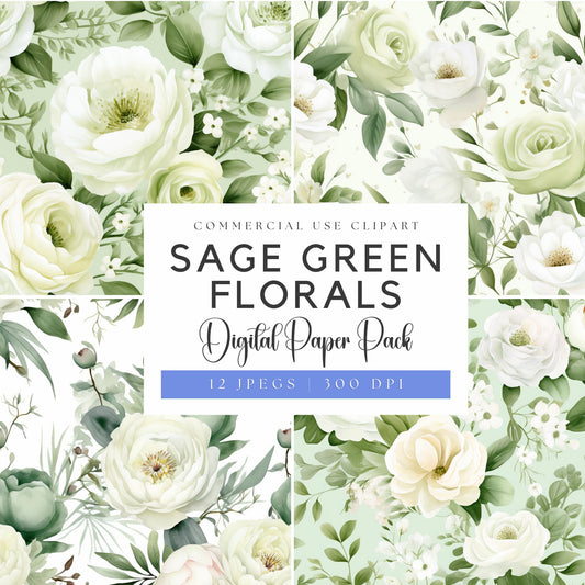 Watercolor Sage Green Floral Digital paper