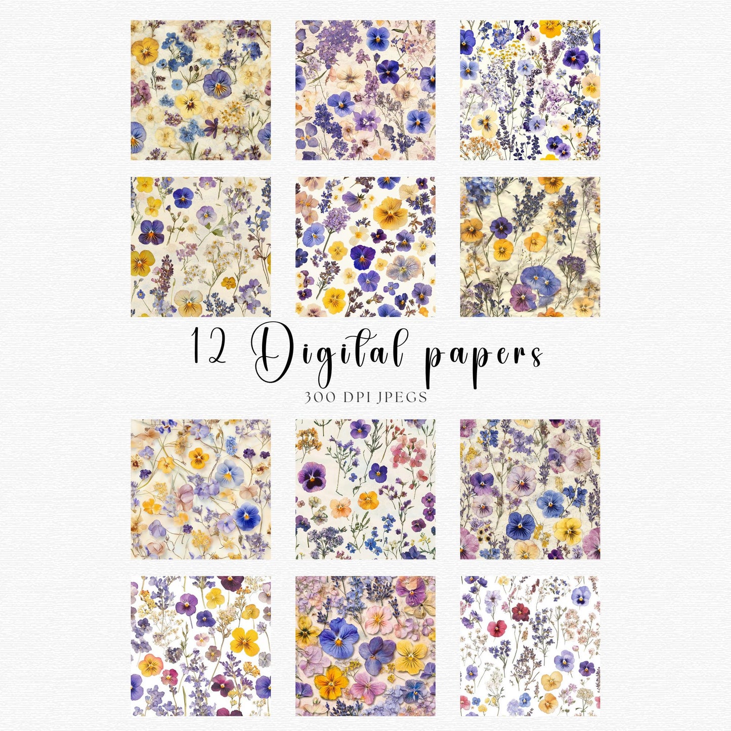 Watercolor Dried Flowers Digital Papers
