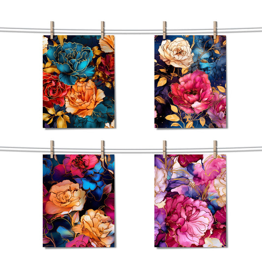 Alcohol Ink Floral Digital Papers