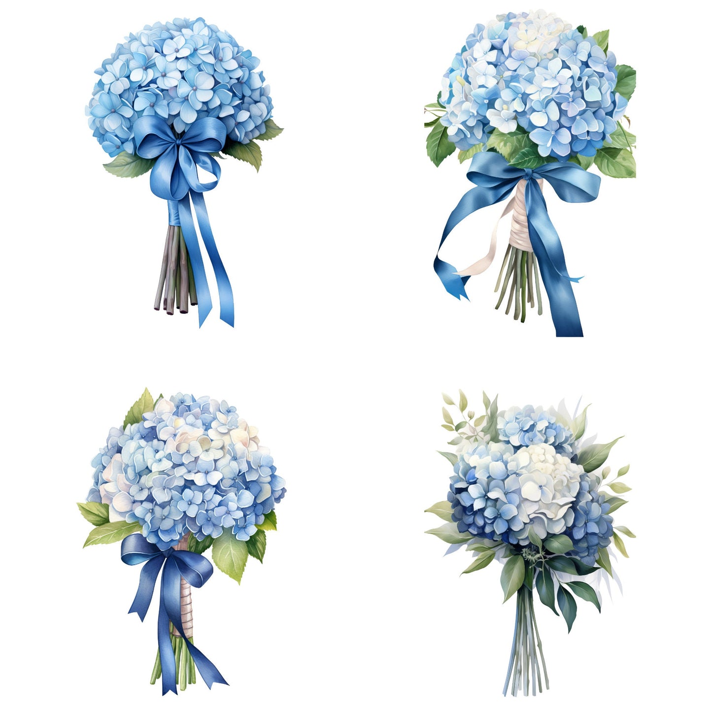 Clipart de ramo de hortensias azules en acuarela