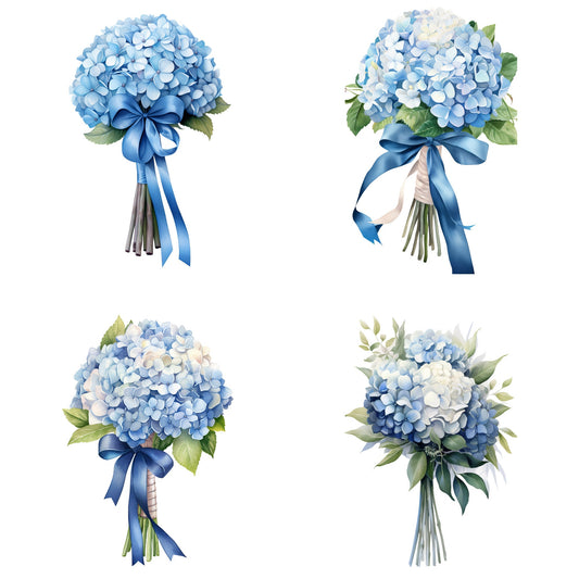 Clipart de ramo de hortensias azules en acuarela