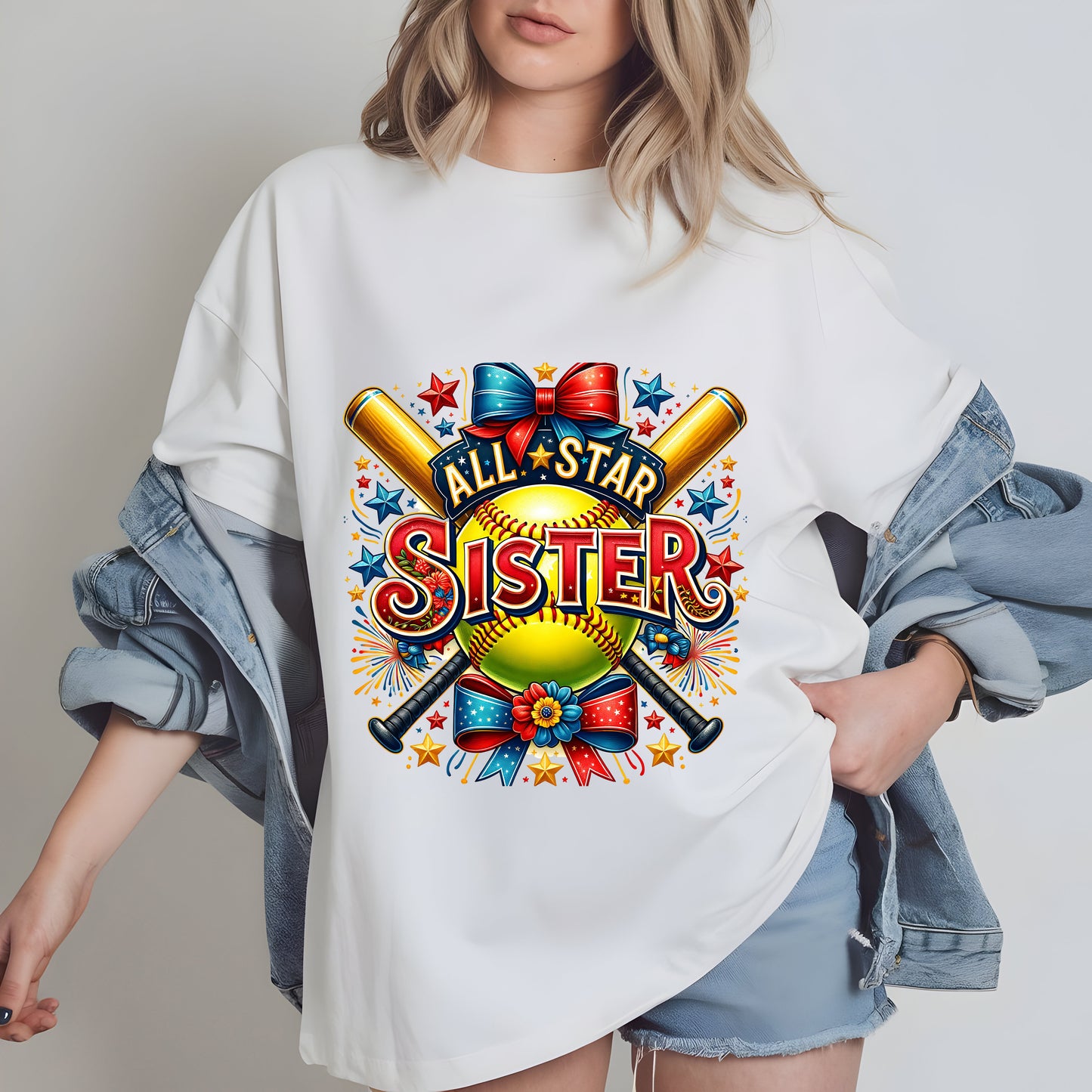 All Star Sister PNG – Patriotic Softball Sublimation Design for Game Day Shirts