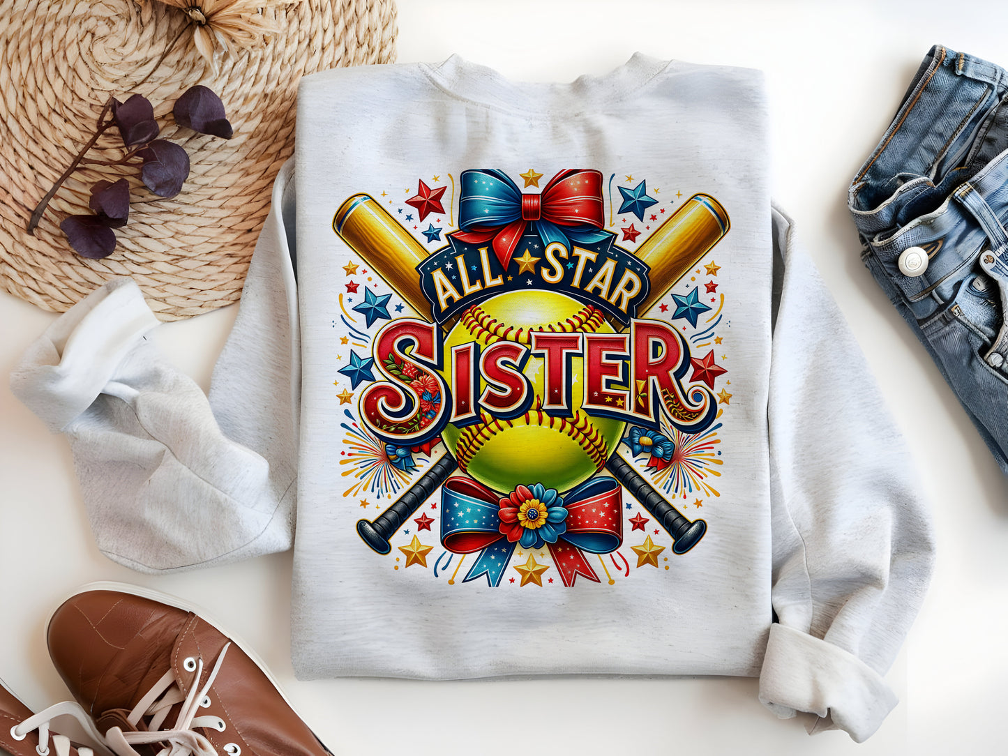 All Star Sister PNG – Patriotic Softball Sublimation Design for Game Day Shirts