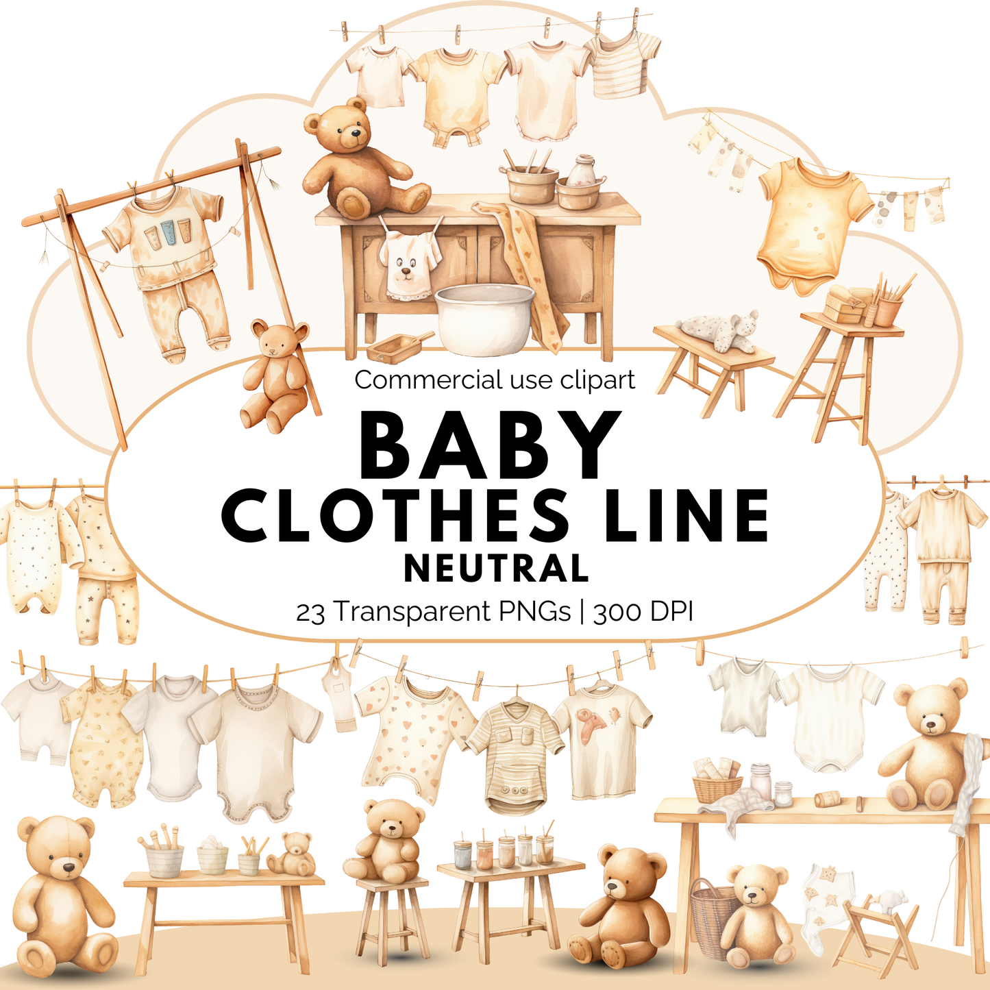 Watercolor Baby Clothes Line - Neutral