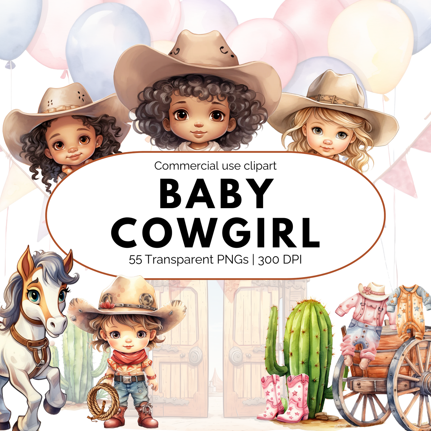 Clipart de una linda vaquera bebé