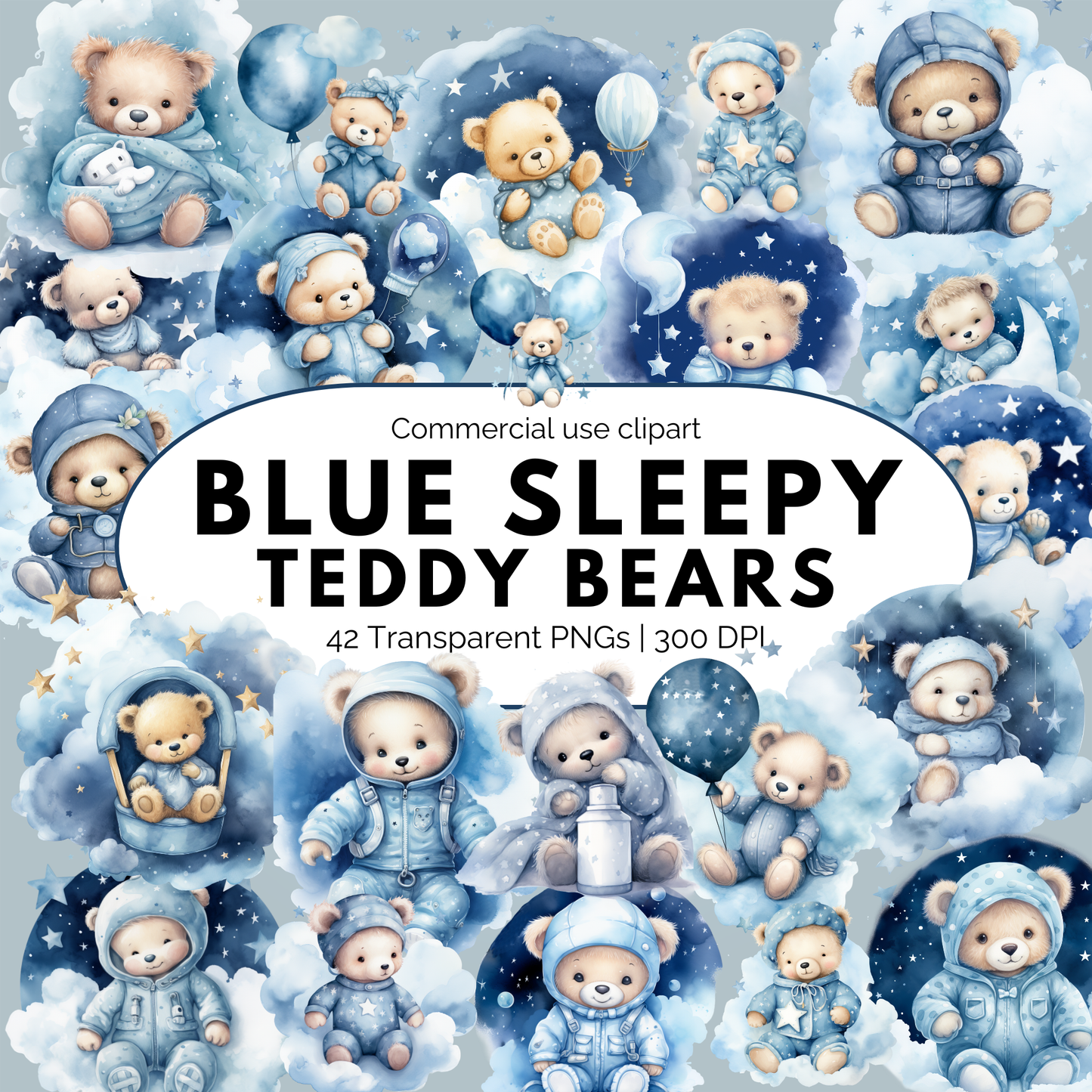Clipart de oso de peluche azul durmiendo
