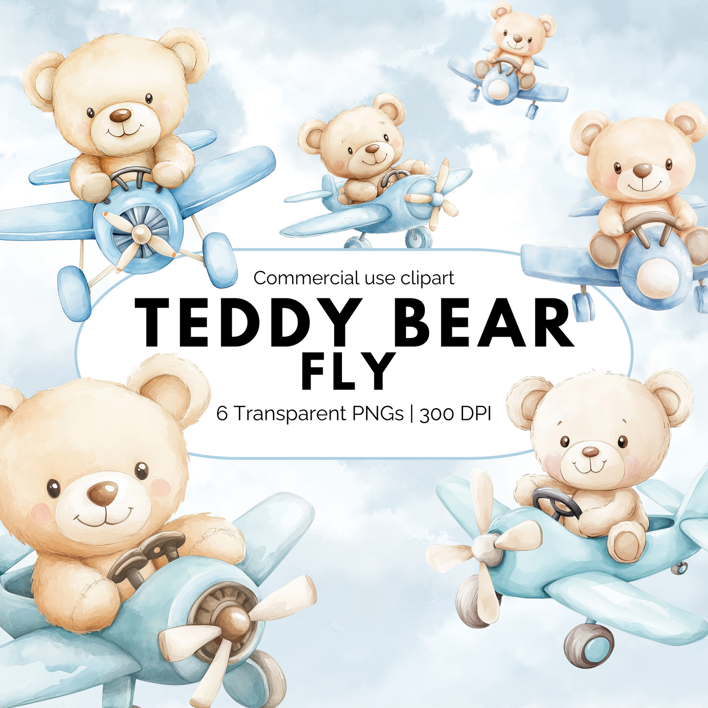 Clipart de oso de peluche azul con mosca