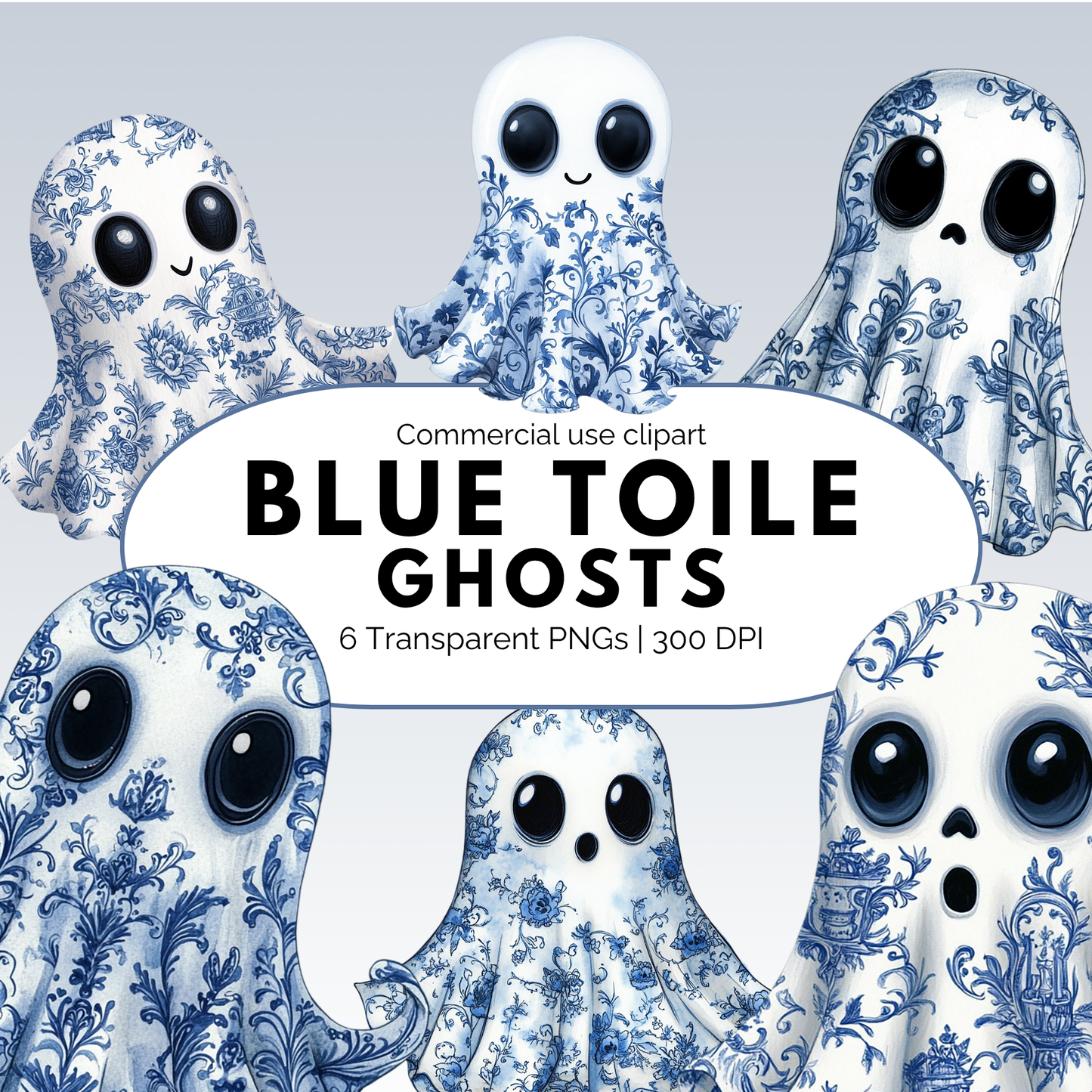 Blue Toile Ghost Clipart