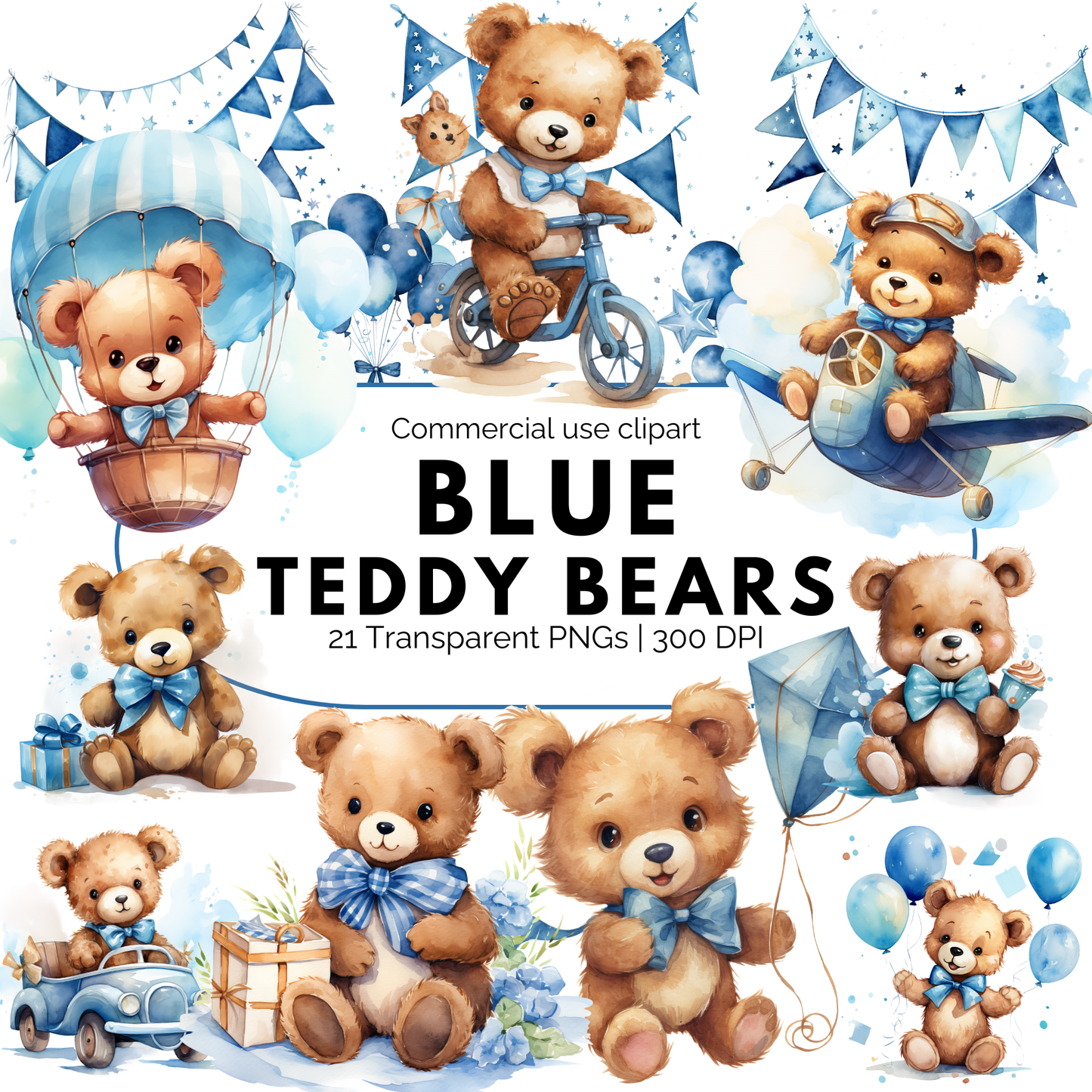 Clipart de oso de peluche en acuarela