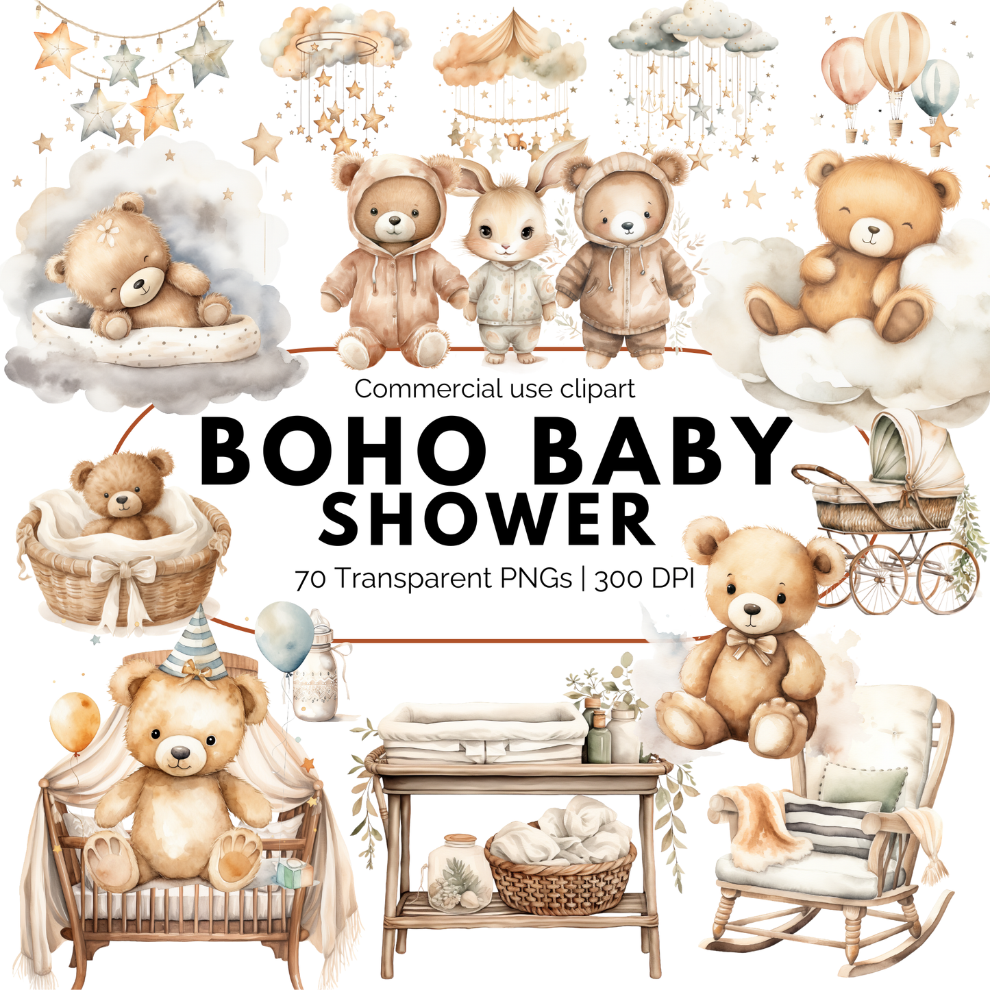 Clipart de baby shower bohemio