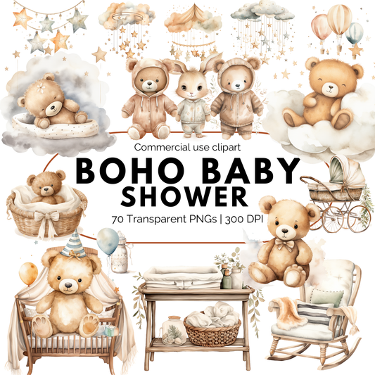 Clipart de baby shower bohemio
