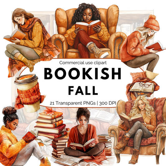 Watercolor Fall Bookish Clipart