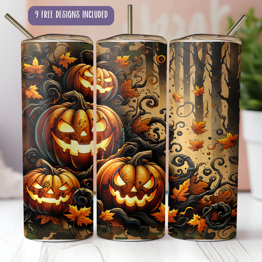 Camo Jack-O-Lantern Tumbler Wrap PNG | Hunting Camouflage Halloween Design