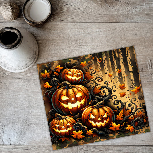 Camo Jack-O-Lantern Tumbler Wrap PNG | Hunting Camouflage Halloween Design