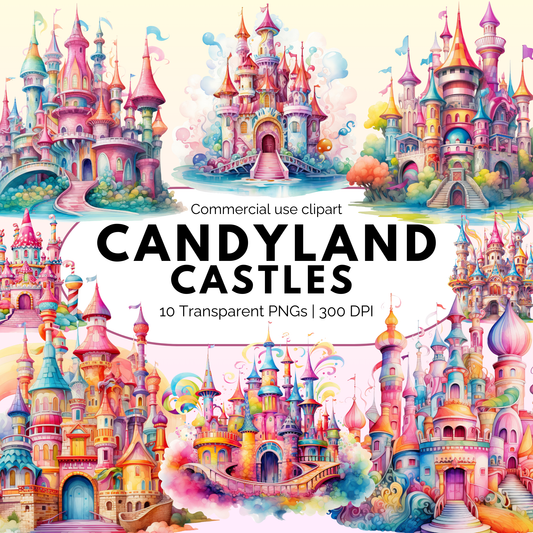 Clipart del castillo de Candyland en acuarela