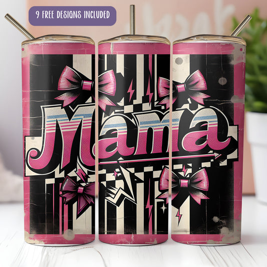 Checkered Mama 20oz Skinny Tumbler Wrap – Coquette Bow Sublimation PNG