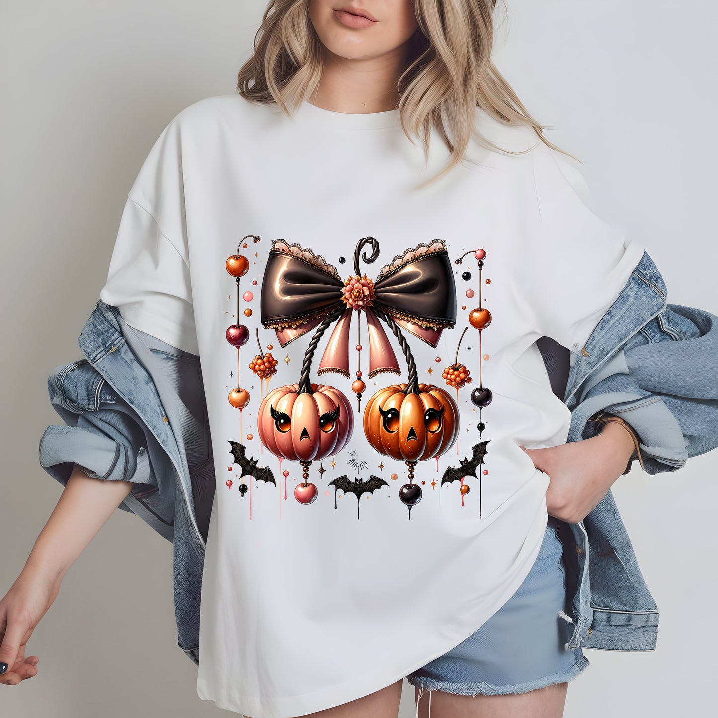 Cherries Pumpkin PNG – Coquette Fall Sublimation with Bows, Pumpkins & Cherries
