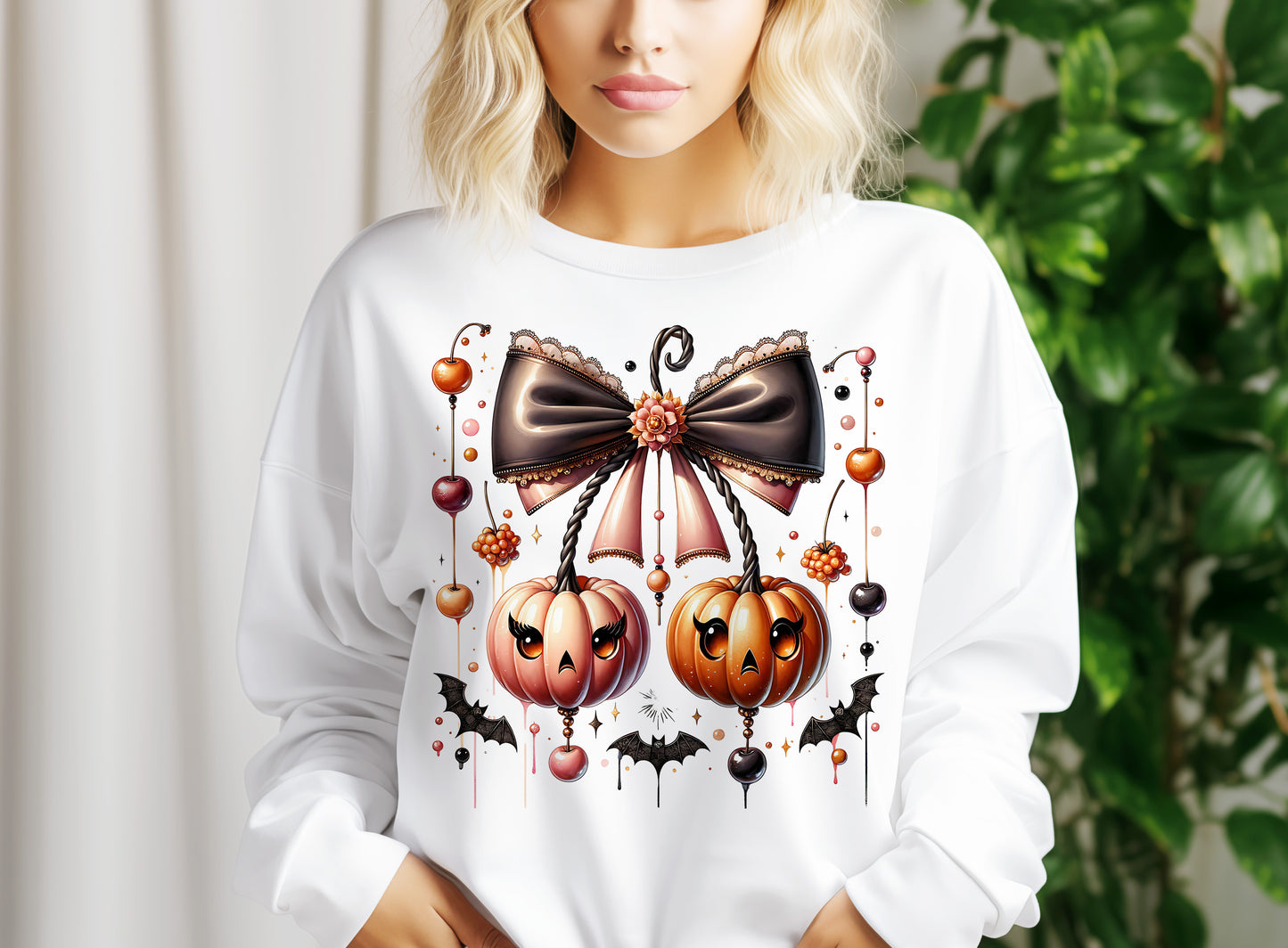 Cherries Pumpkin PNG – Coquette Fall Sublimation with Bows, Pumpkins & Cherries