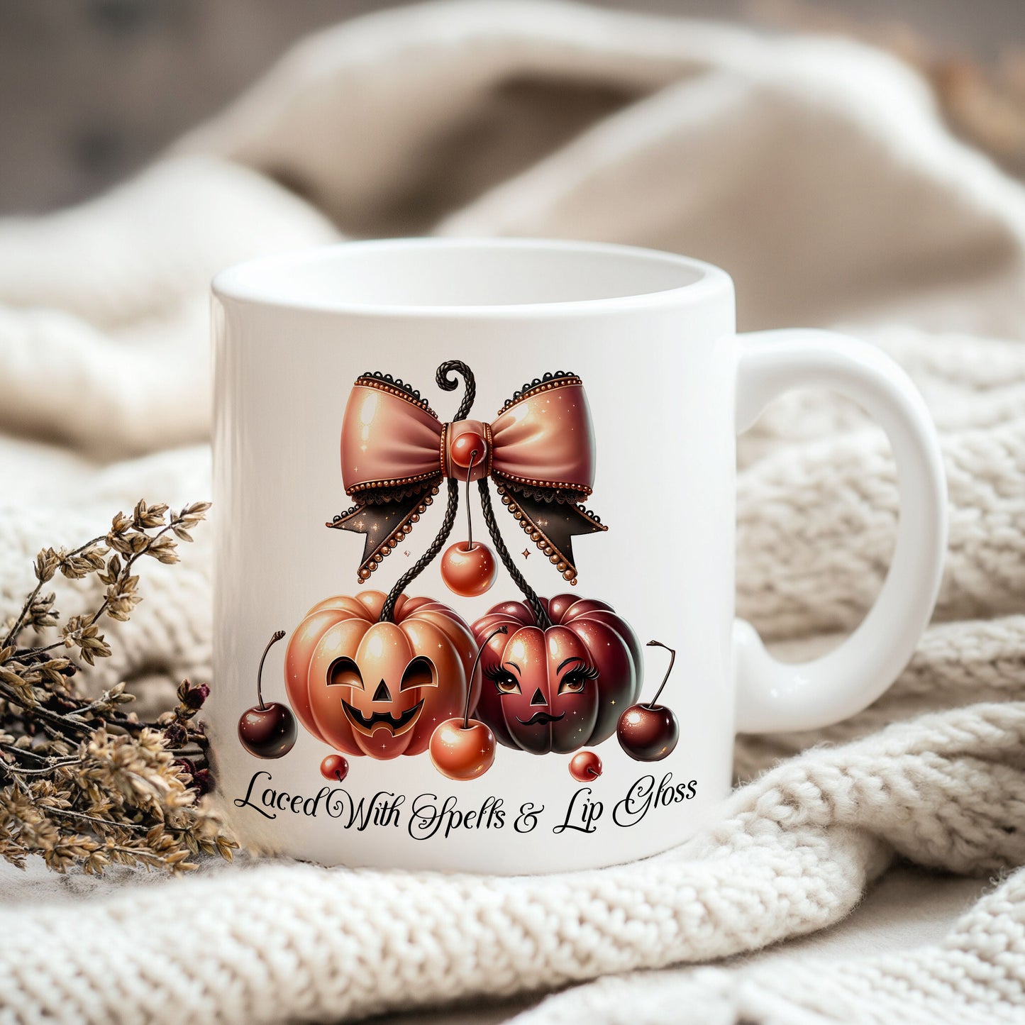 Cherries Pumpkin PNG – Coquette Fall Sublimation with Bows, Pumpkins & Cherries