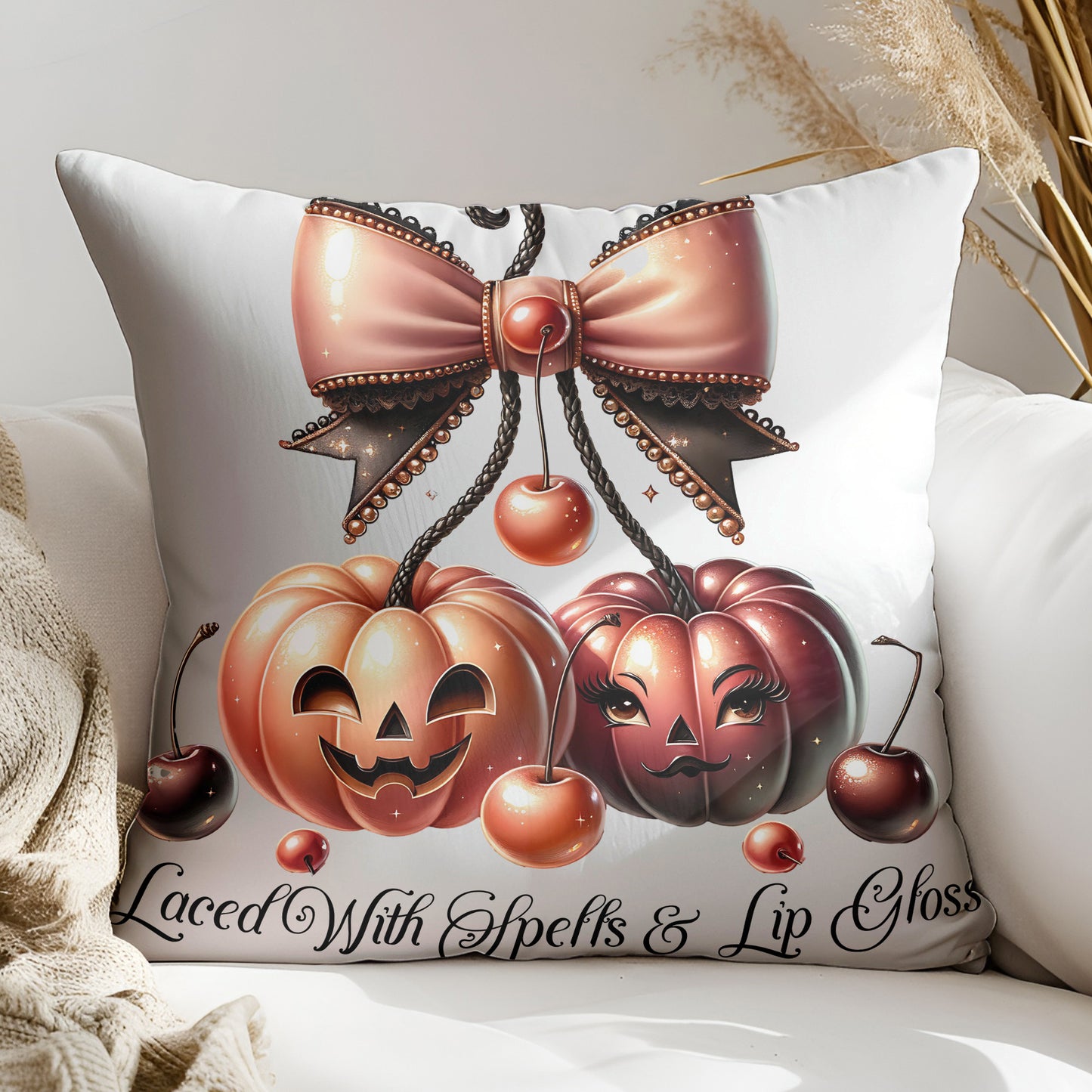 Cherries Pumpkin PNG – Coquette Fall Sublimation with Bows, Pumpkins & Cherries