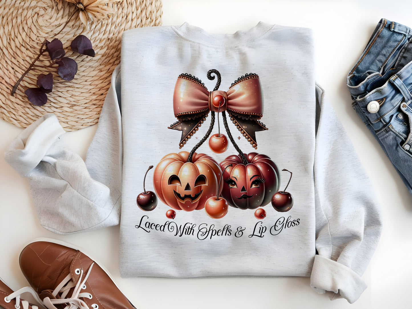 Cherries Pumpkin PNG – Coquette Fall Sublimation with Bows, Pumpkins & Cherries