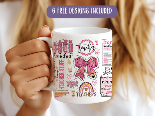 Pink Coquette Teacher Mug Wrap | 11oz Sublimation PNG