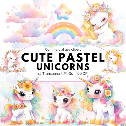Clipart de unicornio pastel lindo en acuarela