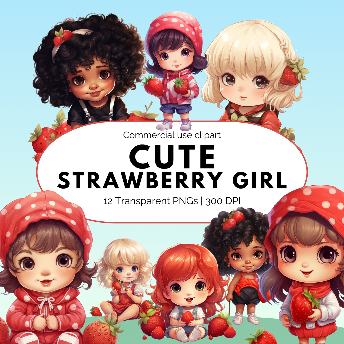 Linda niña fresa clipart