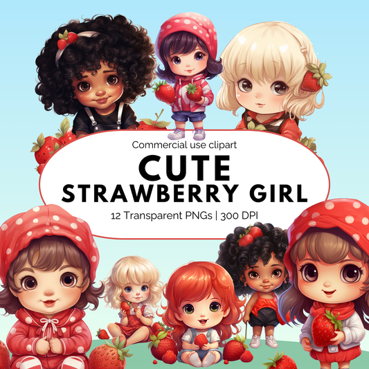 Linda niña fresa clipart