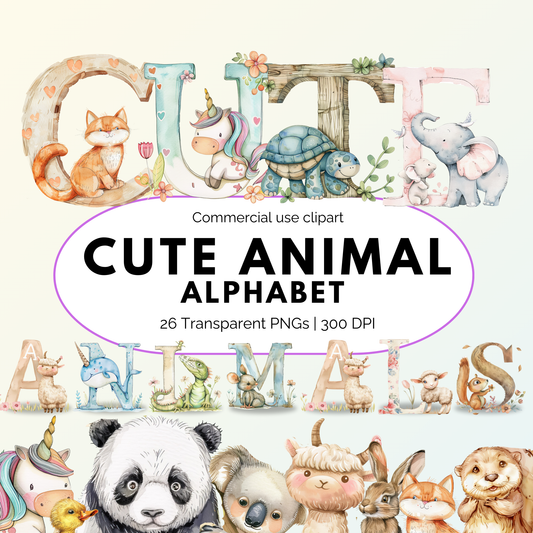 Imágenes prediseñadas de letras del alfabeto de animales lindos