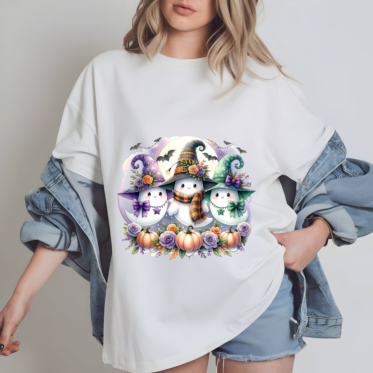 Cute Ghost PNG – Retro Halloween Bow Sublimation Design for Fall Crafts