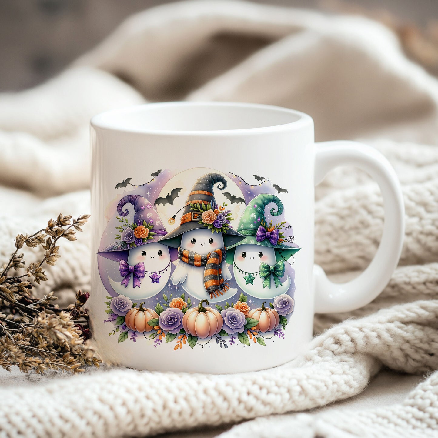 Cute Ghost PNG – Retro Halloween Bow Sublimation Design for Fall Crafts