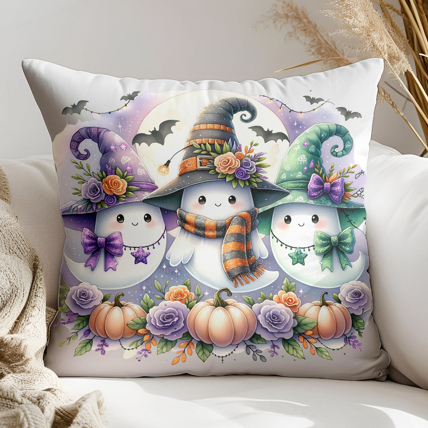 Cute Ghost PNG – Retro Halloween Bow Sublimation Design for Fall Crafts