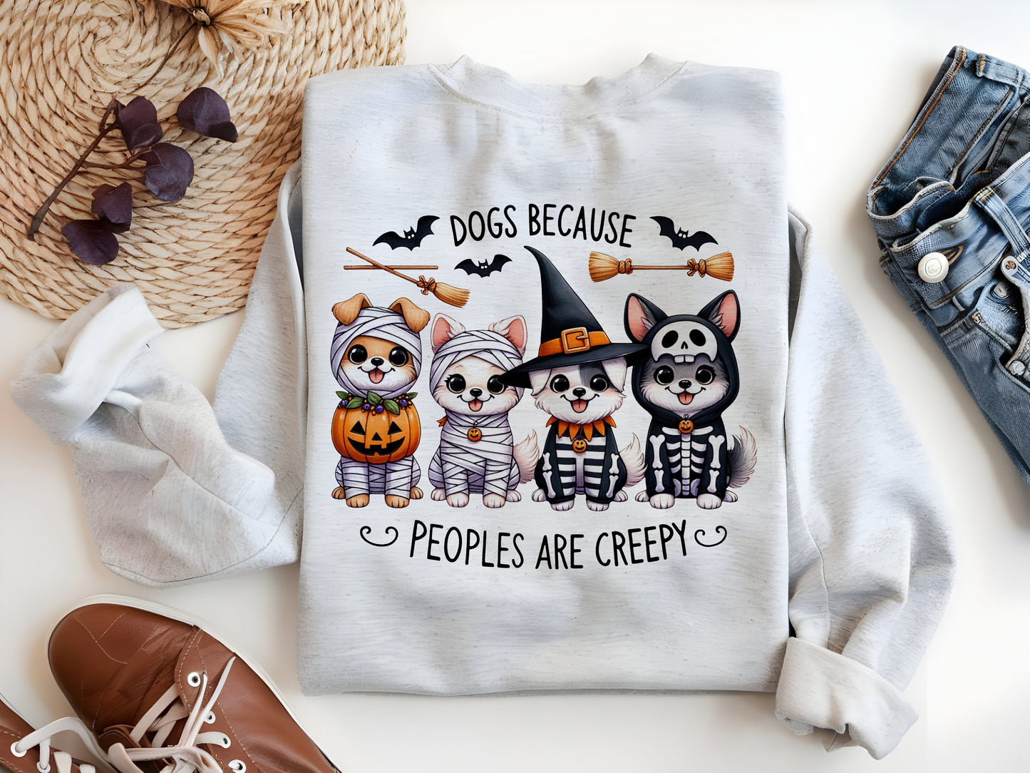 Dogs Because People Are Creepy PNG – Funny Halloween Ghost Dog Sublimation Clipart